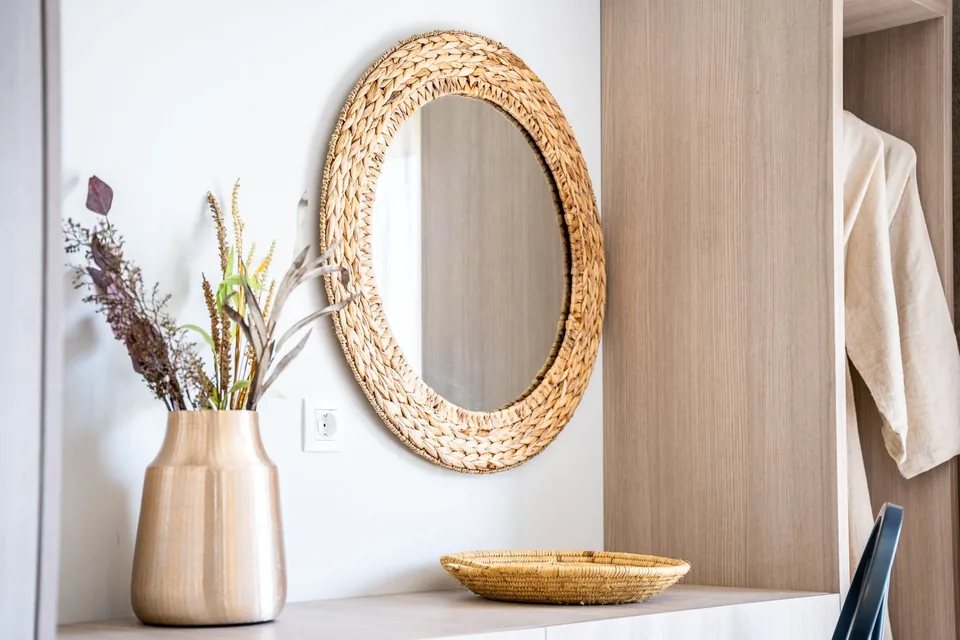 Aelia Round Mirror and Wardrobe